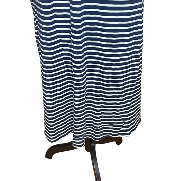 Toad & Co Muse Dress Size L Organic Cotton Midi Navy Blue Striped Pocket - Picture 5 of 7